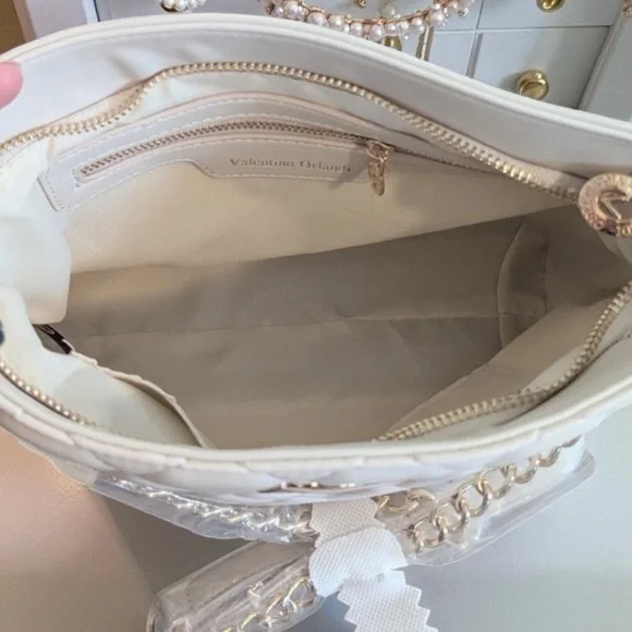 NWT Valentino Orlandi Cream Quilted
Vegan Leather Shoulder Bag - Picture 13 of 14